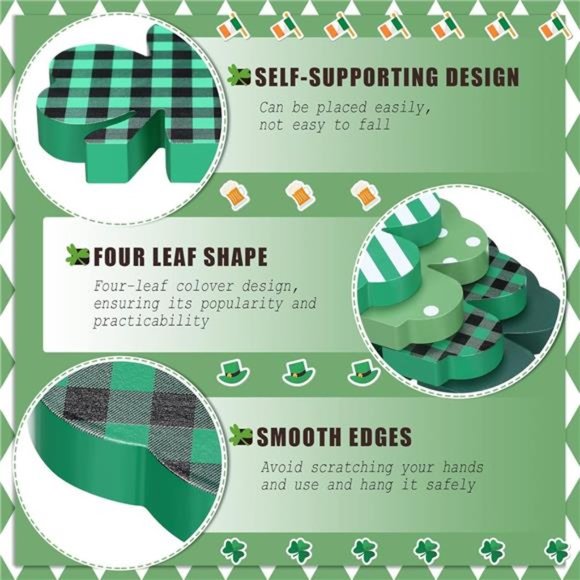 4 Pcs St Patricks Wooden Shamrock Table Signs Irish Lucky Wood Table Centerpiece - Picture 2 of 7